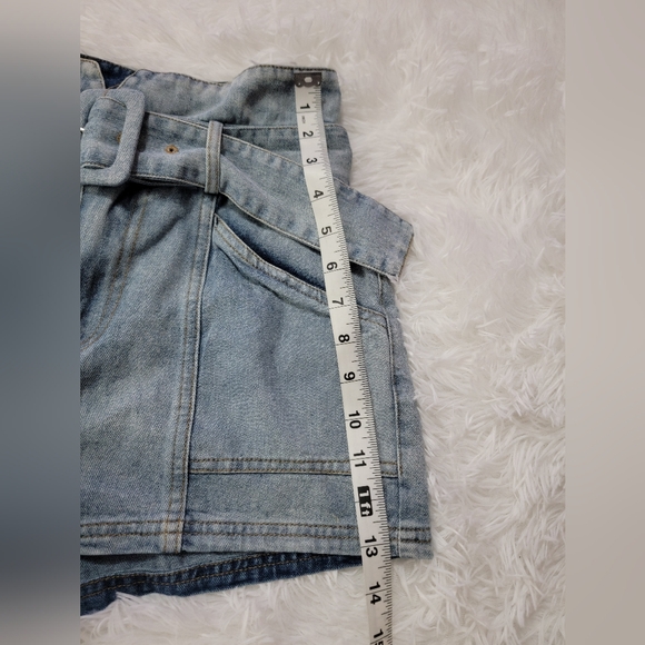 Le Lis 100% Cotton Paper Bag Belt  Light Blue High-Waisted Shorts Size 29 - Picture 13 of 13